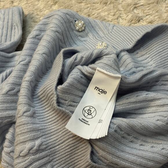 Maje Sz 3 US L Wool Cashmere Baby Blue Cable Knit Button Up Cardigan Sweater - Picture 11 of 12